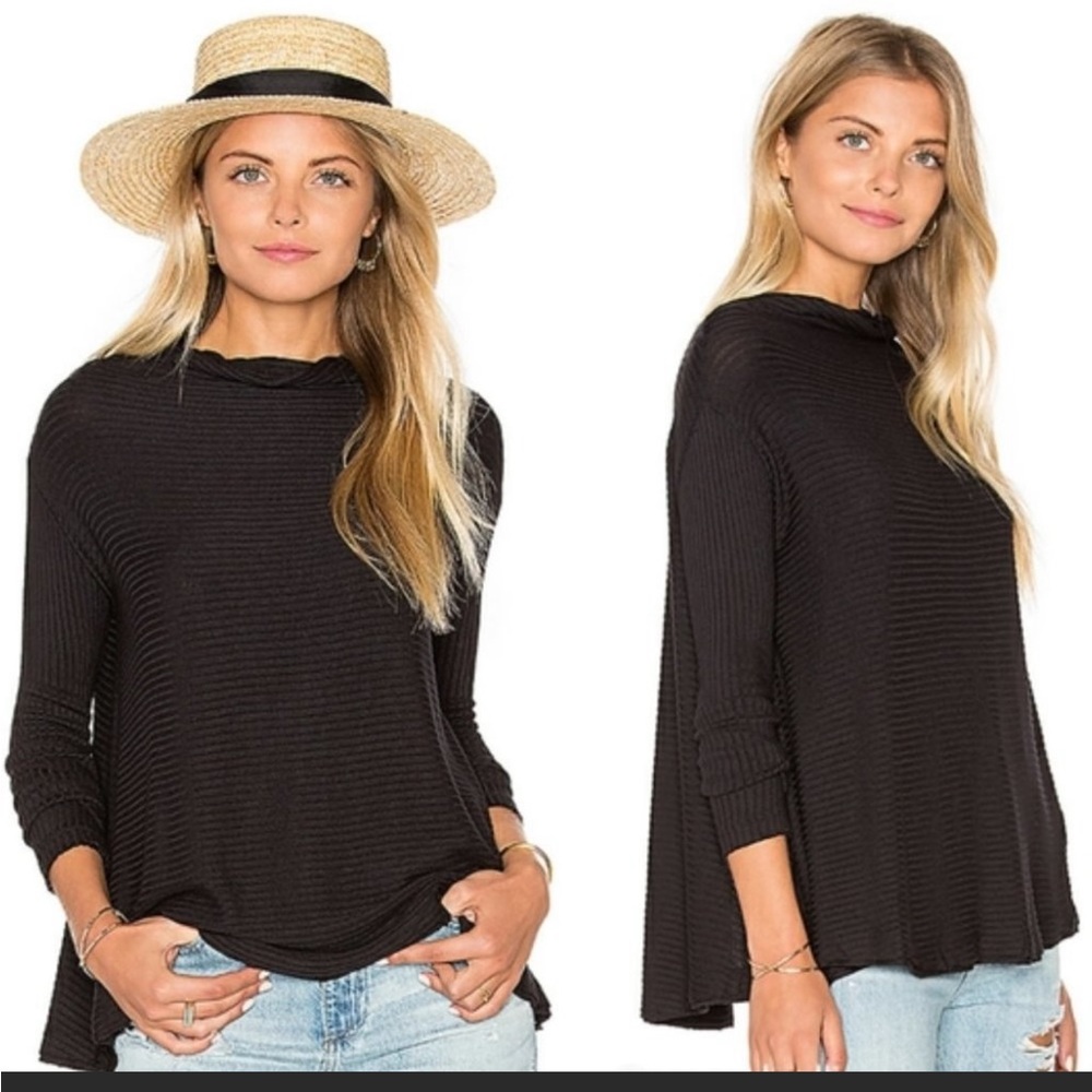 EUC Free People Lovers Knit Thermal Ribbed Split Back Long Sleeve Top Sweater